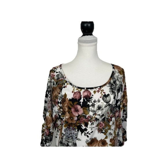 Try! This Knit Top Plus Size 1X Floral Blouse 3/4 Sleeves Pullover Muted Neutral - Picture 2 of 9
